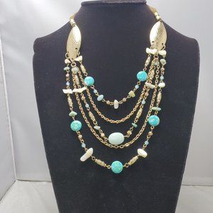 Ruff Hewn vintage gold turquoise layered necklace suede cord